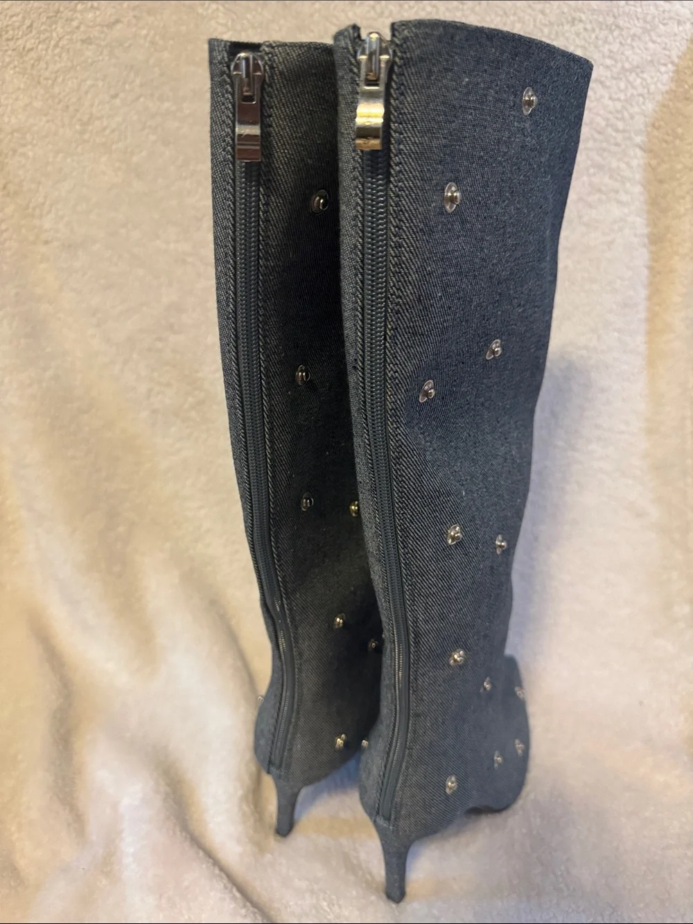 Denim Blue Pointed-Toe Knee Boots - Women